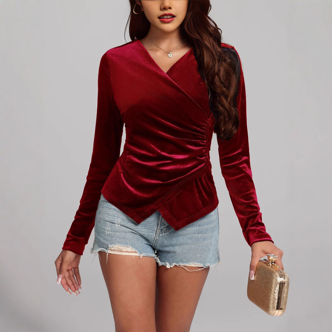 Chenille Long-sleeve Asymmetrical Top