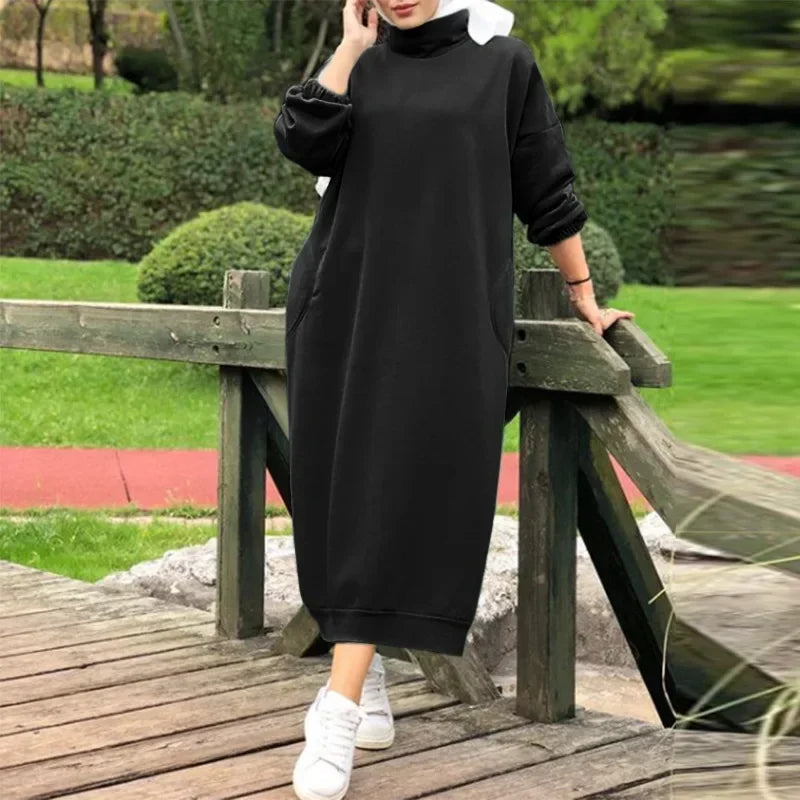Plush Turtleneck Hoodie Dress