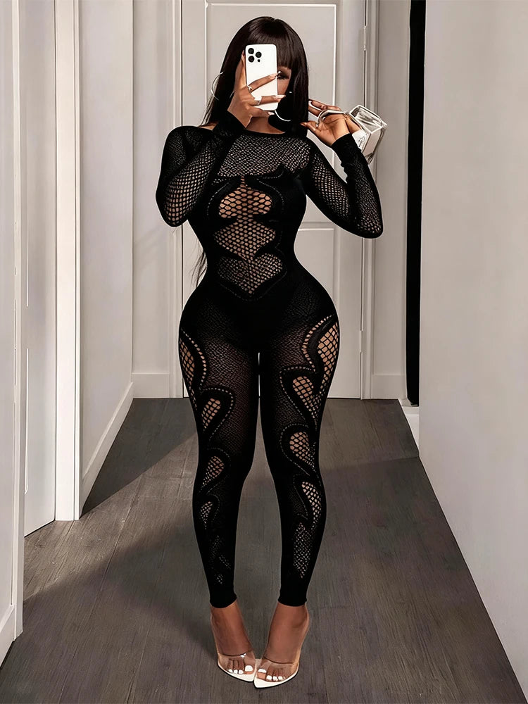 Jumpsuit Sheer Mesh Long Sleeve