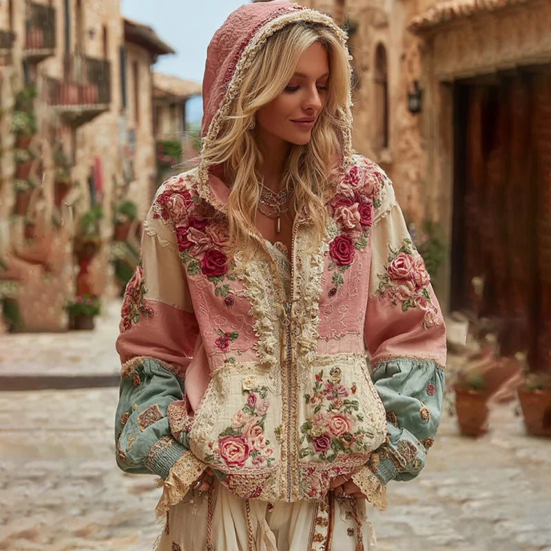 Floral-Print Hooded Sweatshirt Top