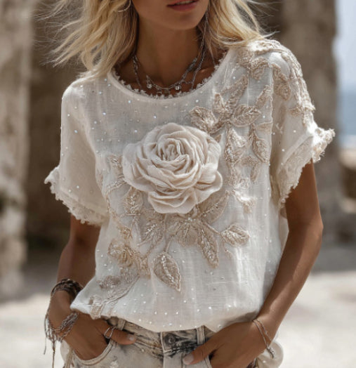 Printed Patchwork Crew-Neck Top