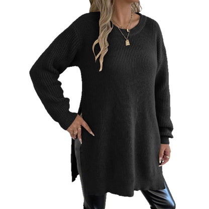 Crew-neck Pullover Slit Sweater