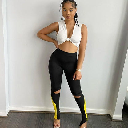 Tight Hollow-out Ripped Skinny Bell-bottom Pants