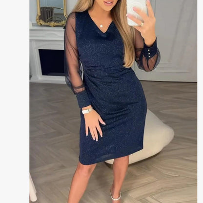 Womens V-neck Bodycon Sexy Mesh Dress
