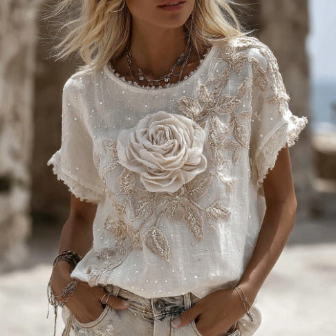 Printed Patchwork Crew-Neck Top