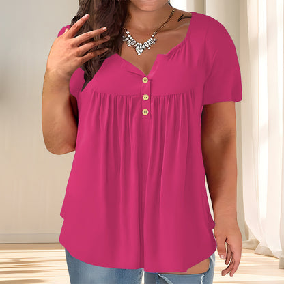 Solid-color Button-up Loose T-shirt