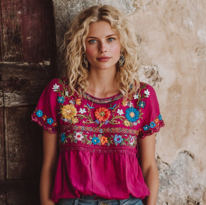 Printed Patchwork Crew-Neck Top