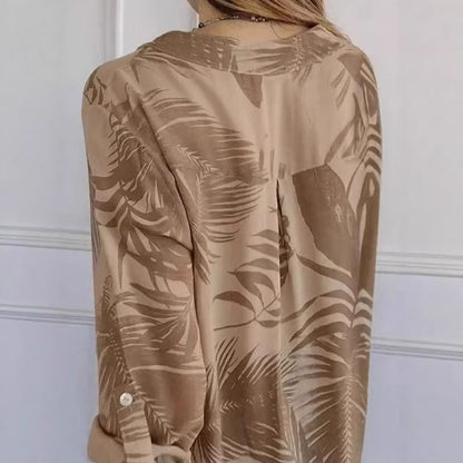 Long-sleeve Printed Sequin-pocket Blouse