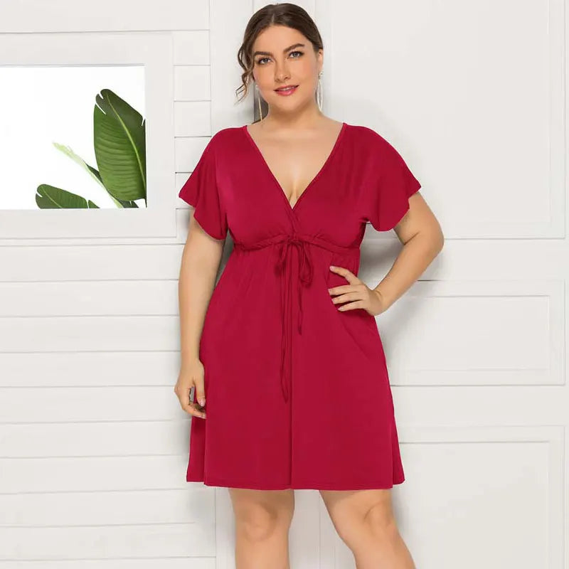 PLUS SIZE V Neck Mini Dress