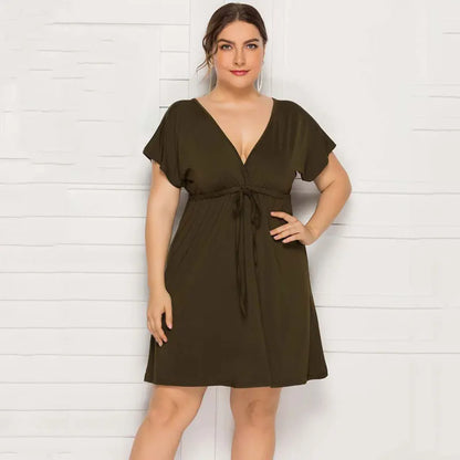 PLUS SIZE V Neck Mini Dress