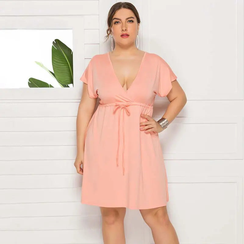 PLUS SIZE V Neck Mini Dress