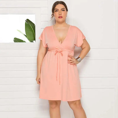 PLUS SIZE V Neck Mini Dress
