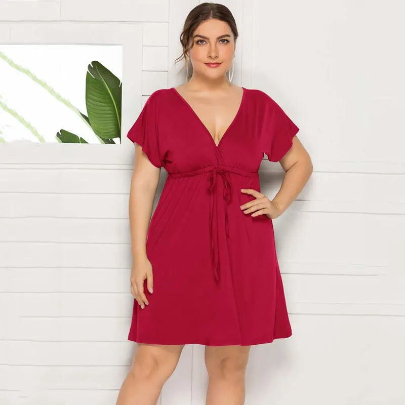 PLUS SIZE V Neck Mini Dress