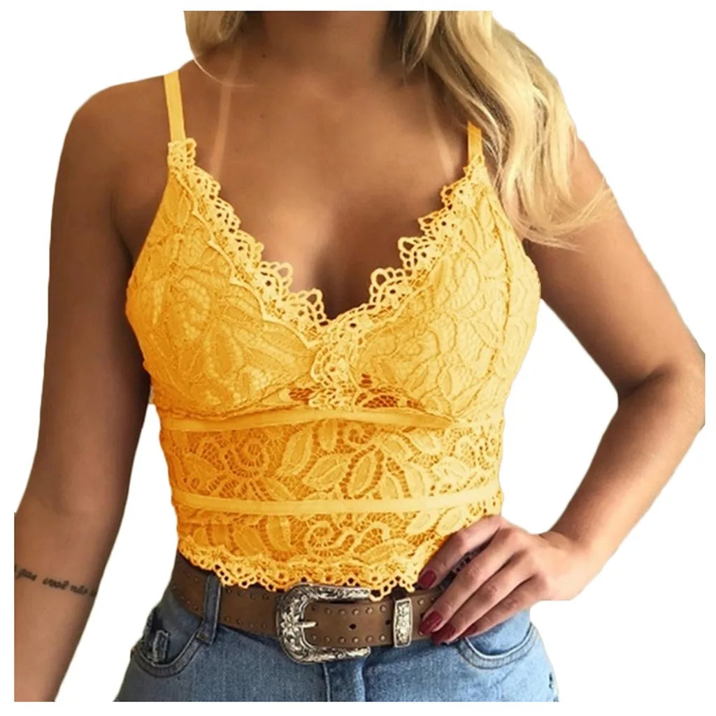 Sexy Women Plus Size Vest Crop Top Wire Free Lingerie Sexy V-neck Camisole Underwear Sleeveless Lace Bralette Top Female