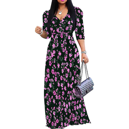 Plus Size Blue Floral Print Maxi Dress
