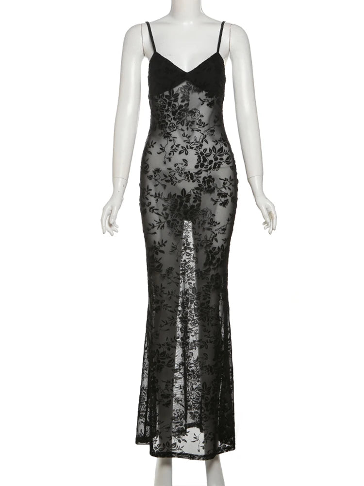 Sheer Floral Backless Club Dress