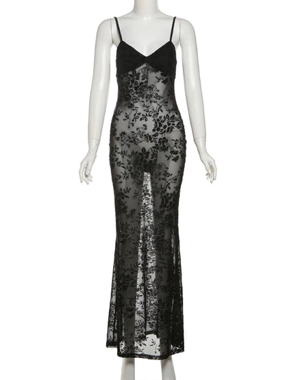 Sheer Floral Backless Club Dress