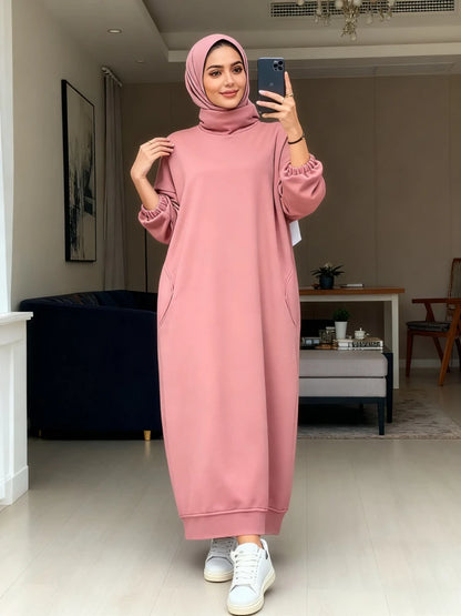 Plush Turtleneck Hoodie Dress