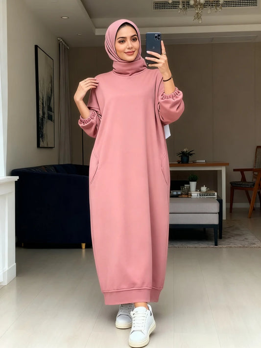 Plush Turtleneck Hoodie Dress