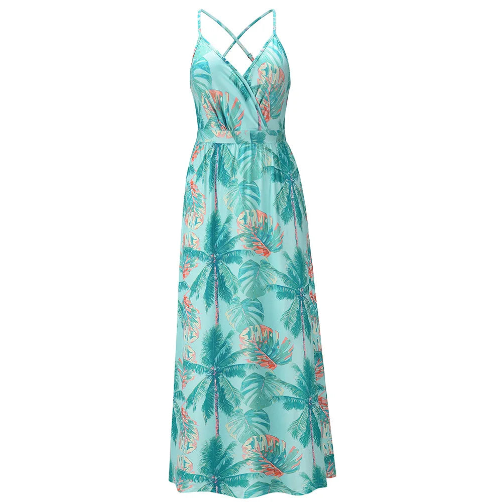 Tropical Floral Backless Maxi Dress