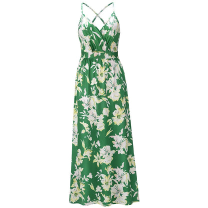 Tropical Floral Backless Maxi Dress