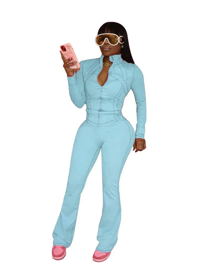 Zipper Crop Tracksuit Set