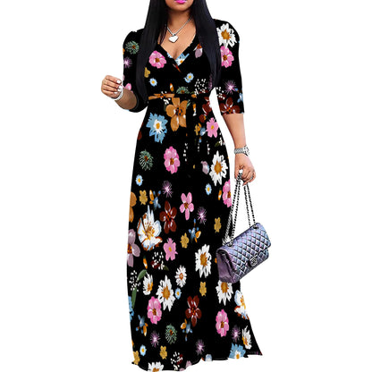 Plus Size Blue Floral Print Maxi Dress