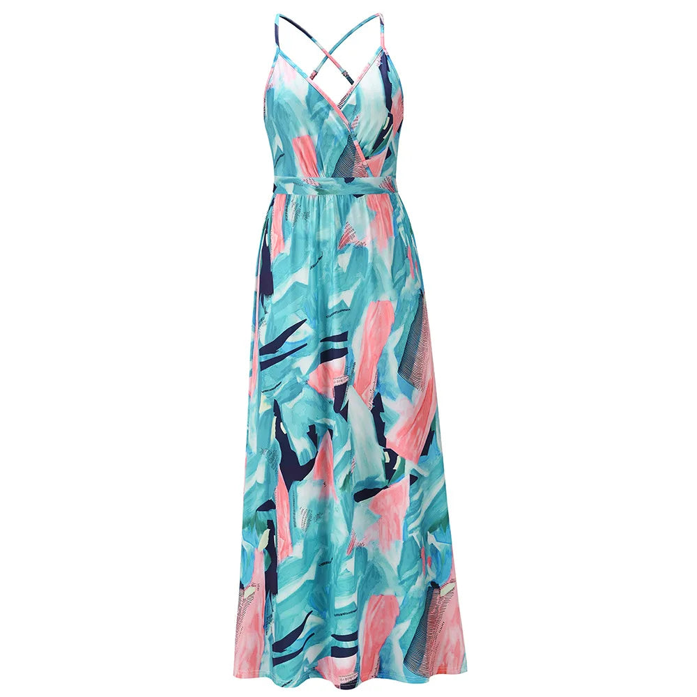 Tropical Floral Backless Maxi Dress