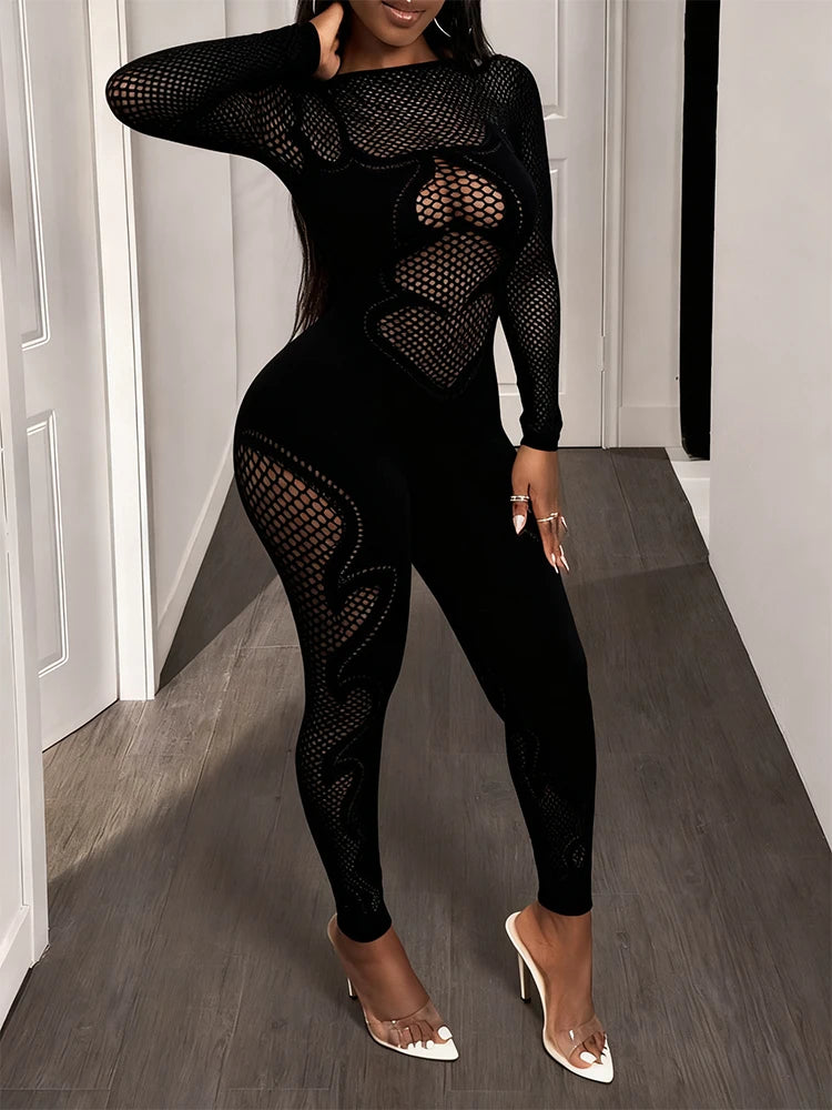 Jumpsuit Sheer Mesh Long Sleeve