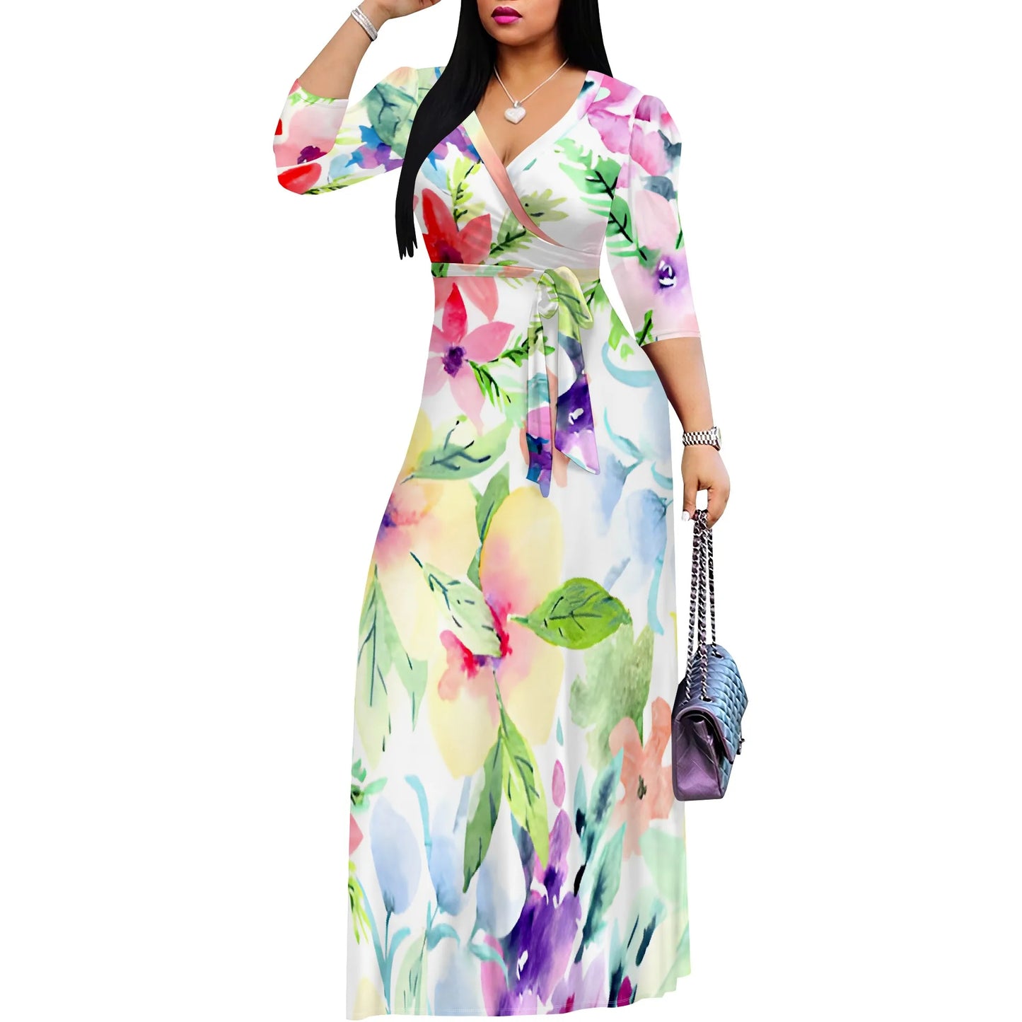 Plus Size Blue Floral Print Maxi Dress
