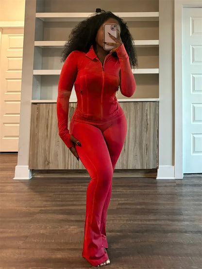 Zipper Crop Tracksuit Set