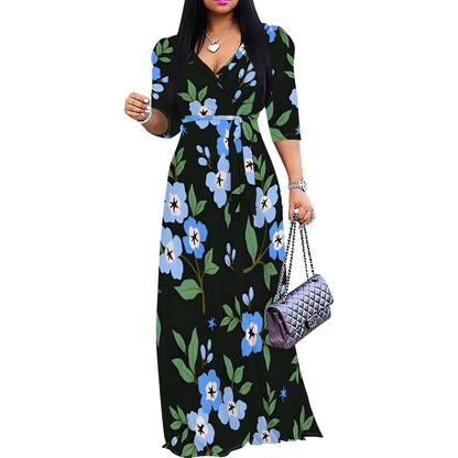 Plus Size Blue Floral Print Maxi Dress