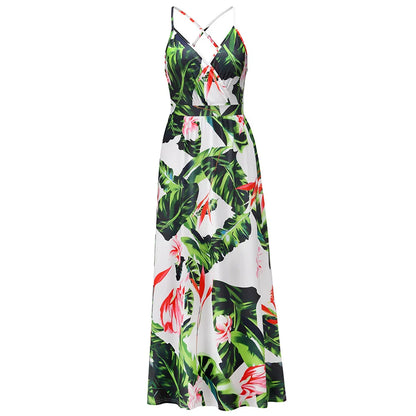 Tropical Floral Backless Maxi Dress