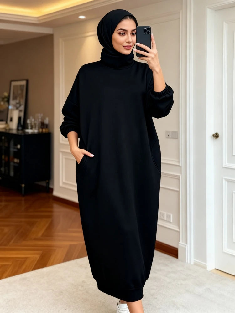 Plush Turtleneck Hoodie Dress