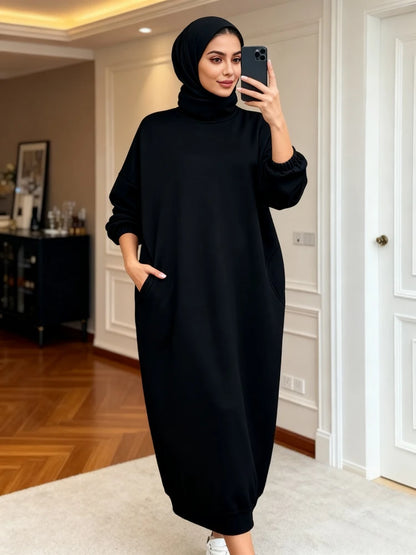 Plush Turtleneck Hoodie Dress