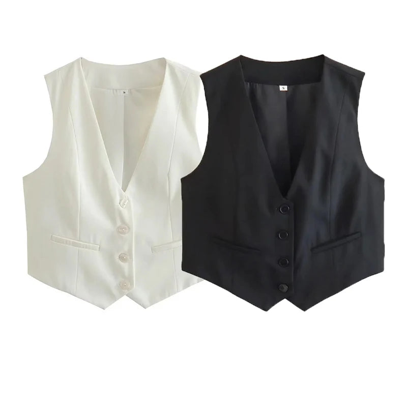 Sleeveless V-Neck Button Vest