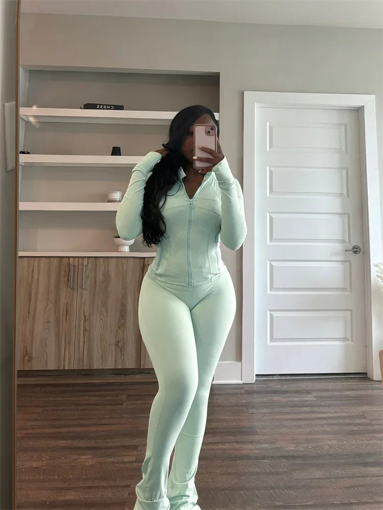 Zipper Crop Tracksuit Set