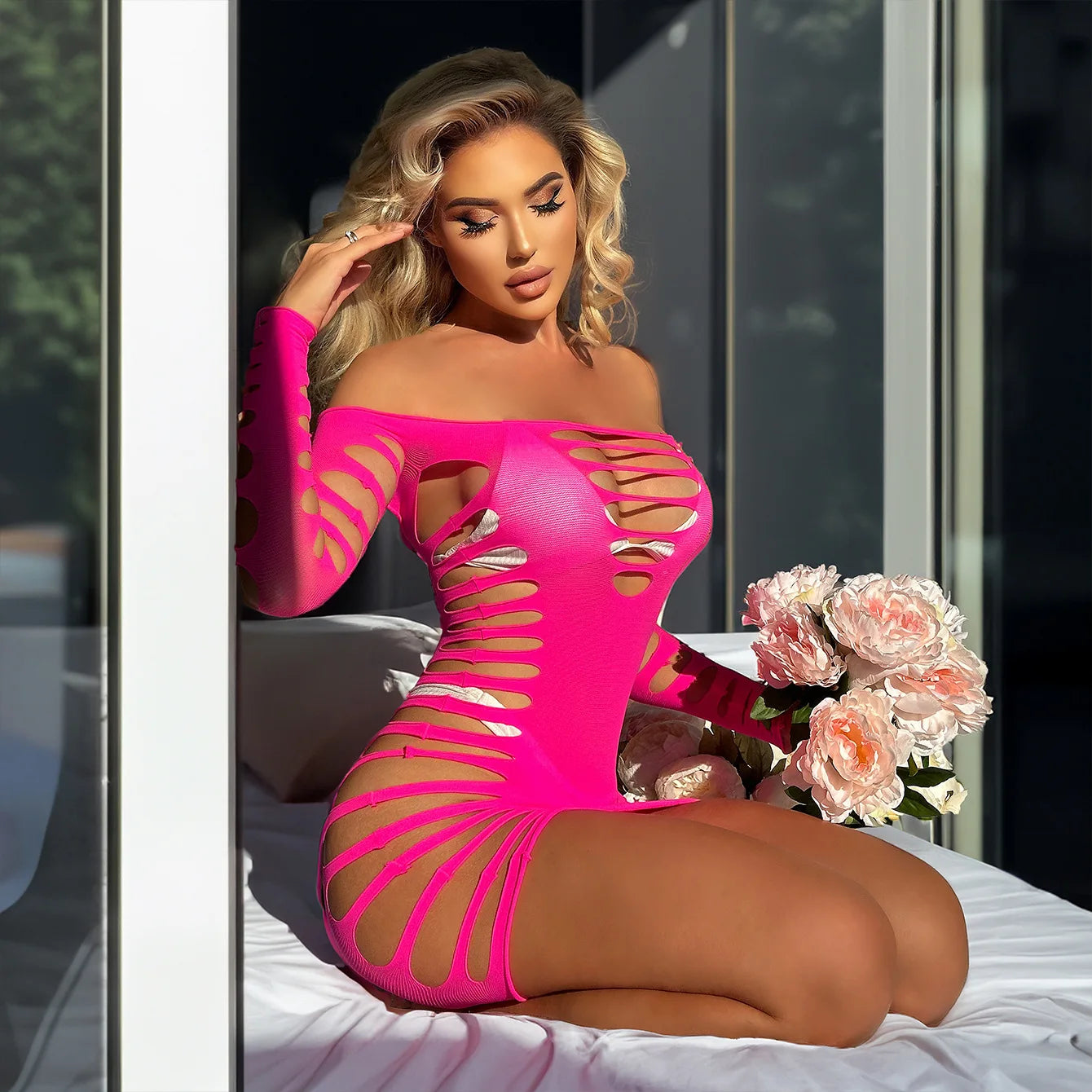 V-mesh and thin dress