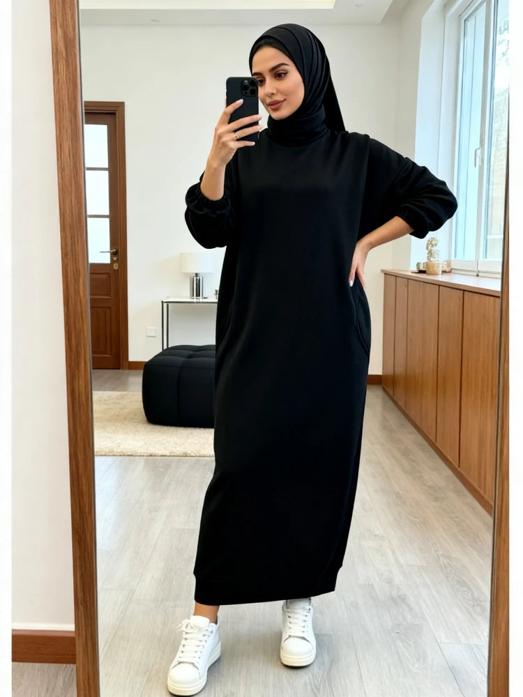Plush Turtleneck Hoodie Dress
