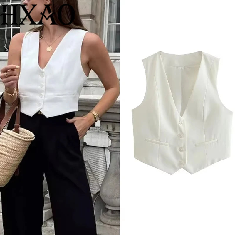 Sleeveless V-Neck Button Vest