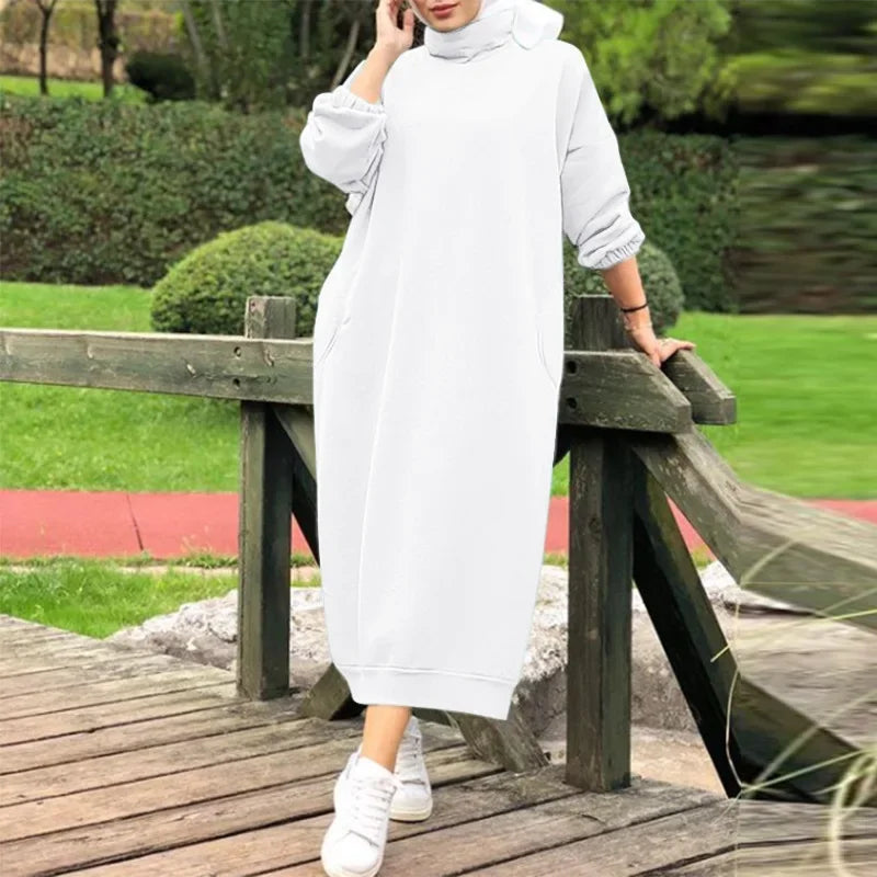 Plush Turtleneck Hoodie Dress