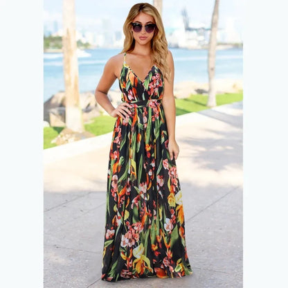 Tropical Floral Backless Maxi Dress