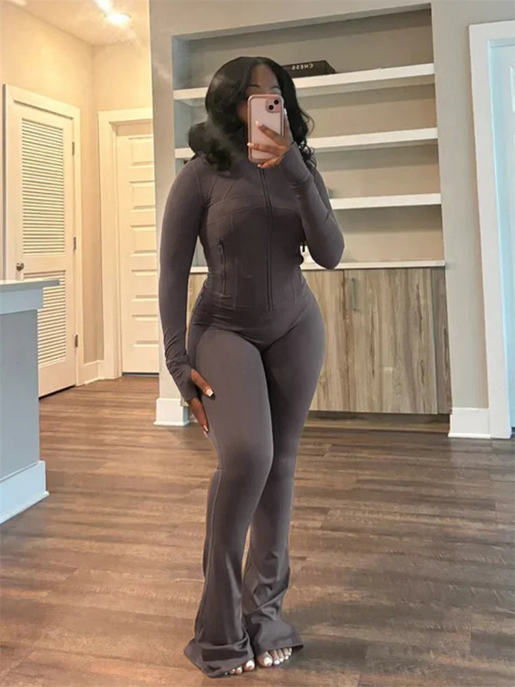 Zipper Crop Tracksuit Set