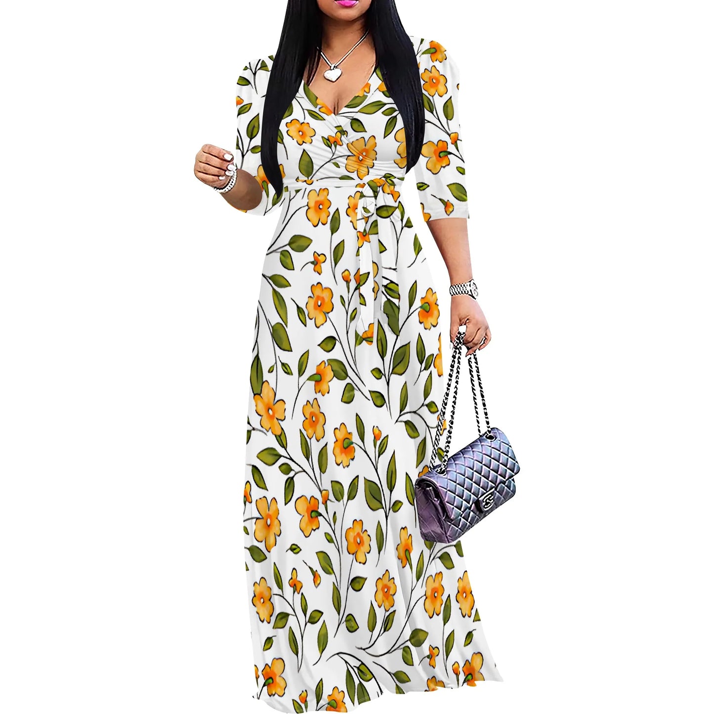 Plus Size Blue Floral Print Maxi Dress