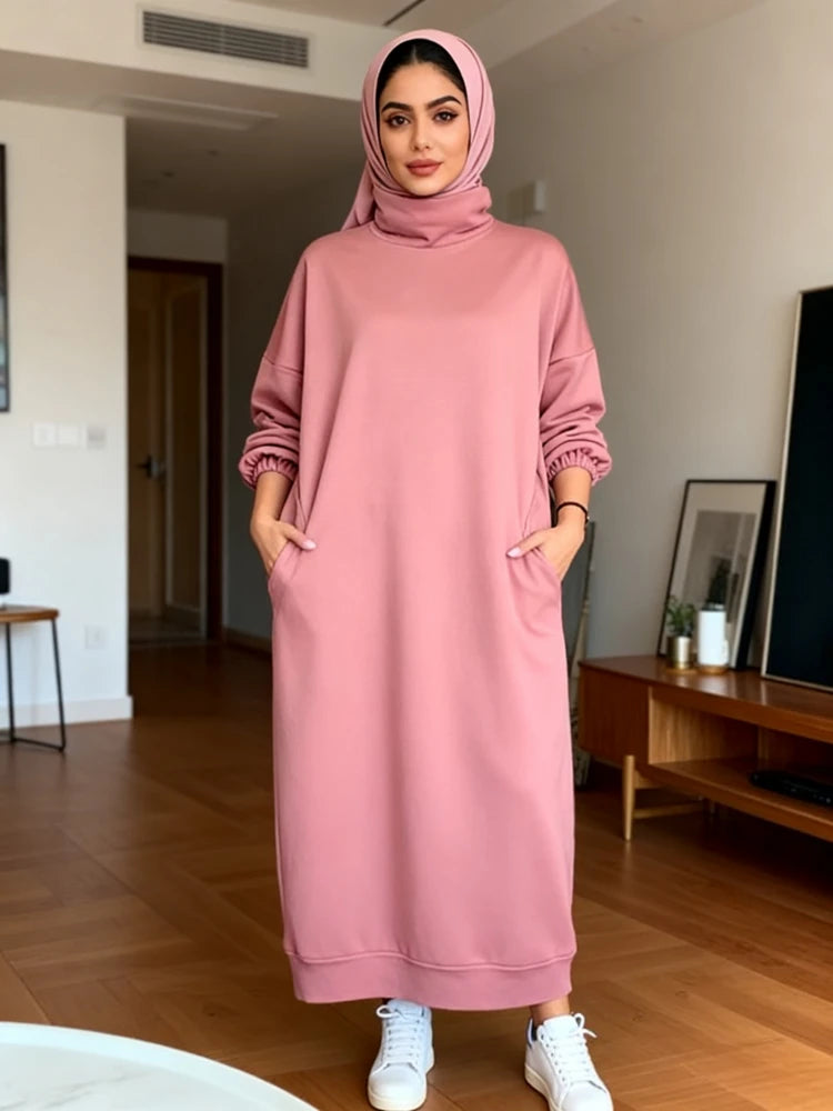 Plush Turtleneck Hoodie Dress