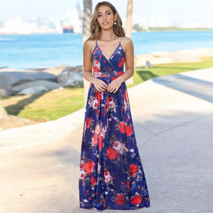 Tropical Floral Backless Maxi Dress