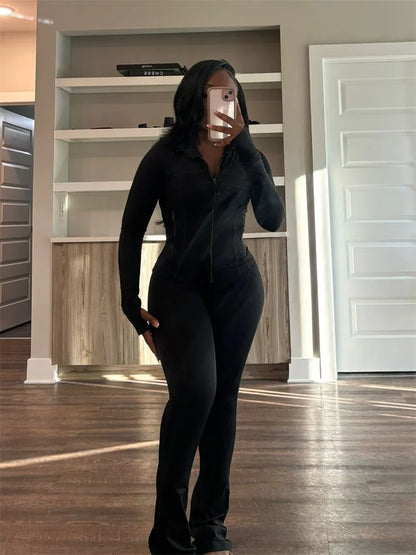 Zipper Crop Tracksuit Set