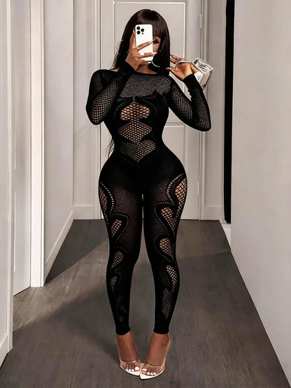 Jumpsuit Sheer Mesh Long Sleeve
