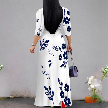 Plus Size Blue Floral Print Maxi Dress