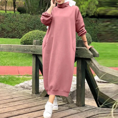 Plush Turtleneck Hoodie Dress